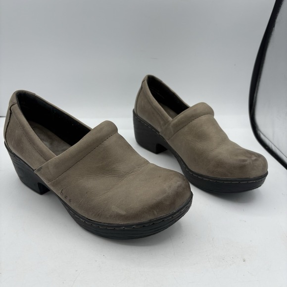 Børn Shoes - BOC Born Shoes Womens Size 8 Peggy Clogs Taupe Leather Block Nurse Profession‎